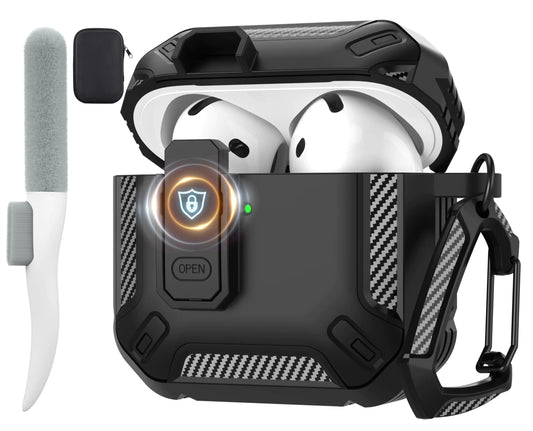 Maxjoy for AirPods 4 Case with Lock AirPods 4th Generation Case Cover with Cleaner Kit Shockproof AirPods Gen 4 Protective Case with Keychain Compatible with Apple AirPods 4th Generation 2024 Black