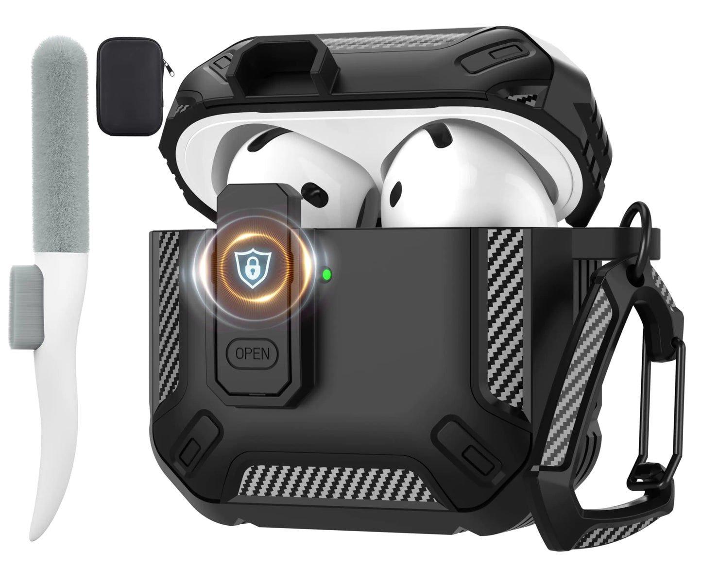 Maxjoy for AirPods 4 Case with Lock AirPods 4th Generation Case Cover with Cleaner Kit Shockproof AirPods Gen 4 Protective Case with Keychain Compatible with Apple AirPods 4th Generation 2024 Black