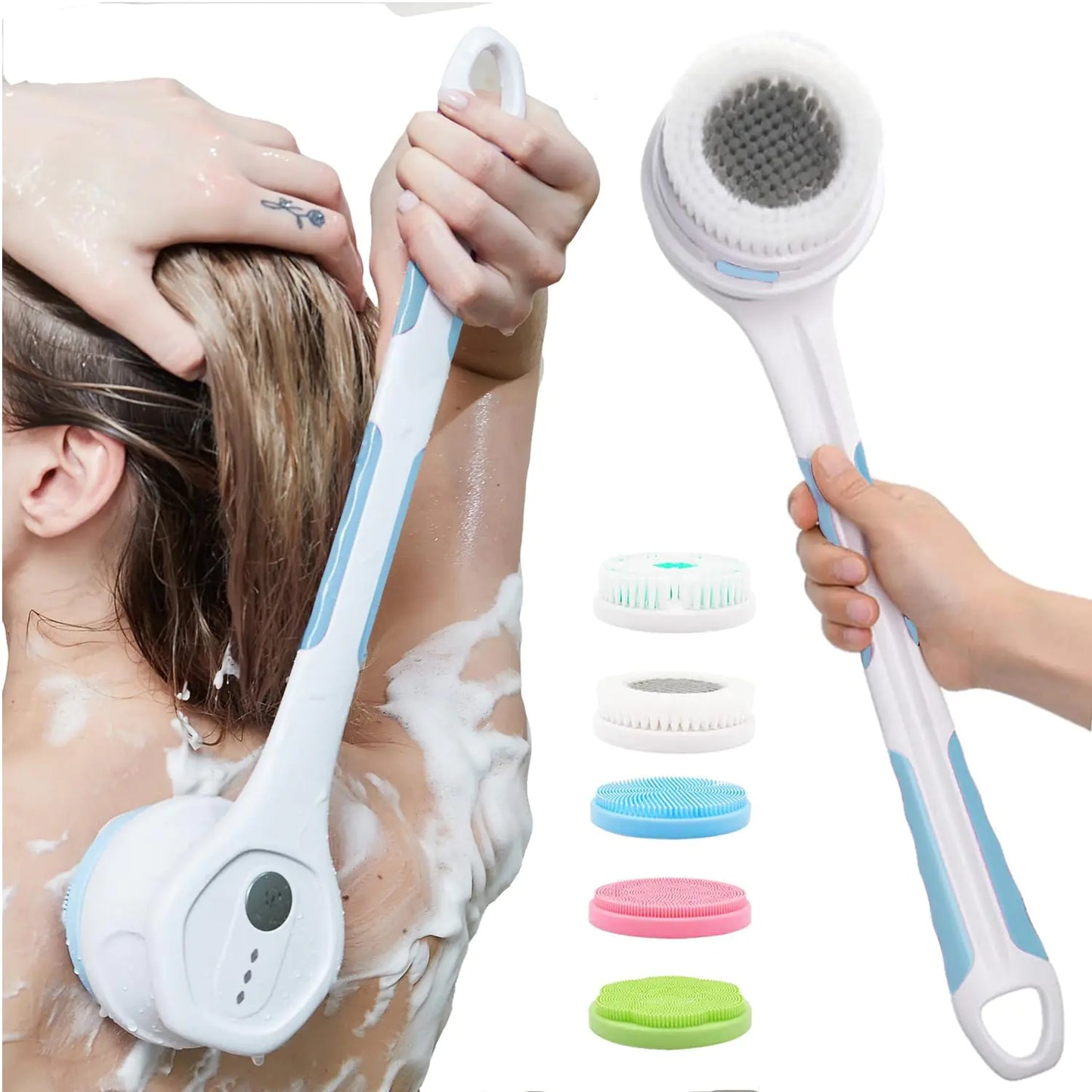 Electric Body Brush5 Attachments Brush Heads Electric SPA Brush Spin Scrubber for Shower Bathing Cleansing Wash Deep Cleaning with Silicone Rechargeable IPX7 Waterproof